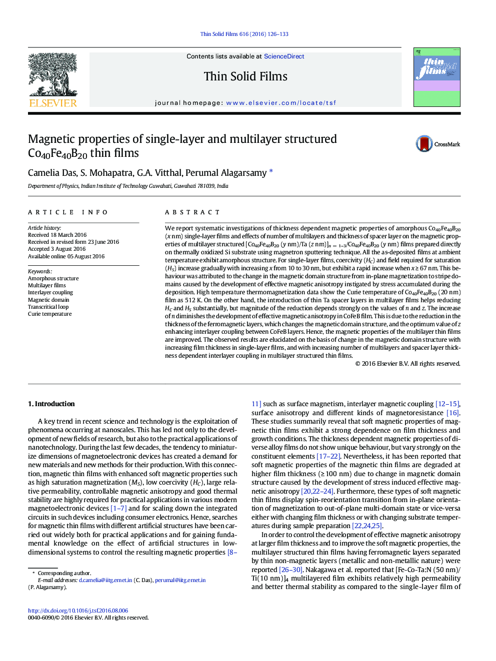 Magnetic properties of single-layer and multilayer structured Co40Fe40B20 thin films