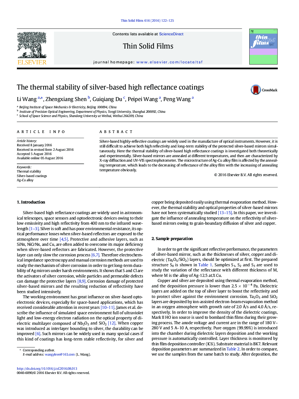 The thermal stability of silver-based high reflectance coatings