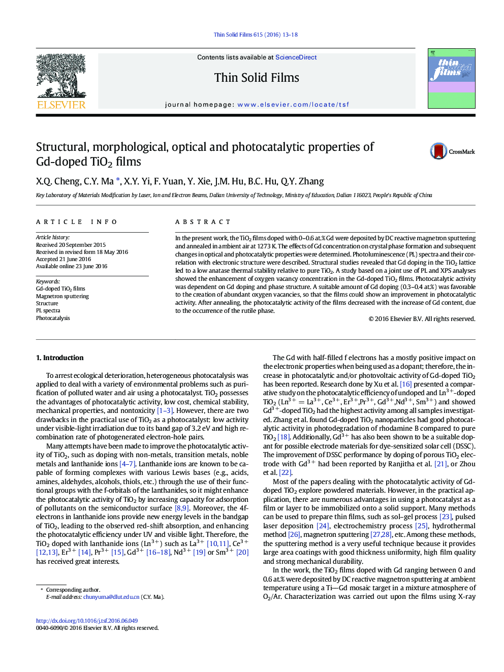 Structural, morphological, optical and photocatalytic properties of Gd-doped TiO2 films