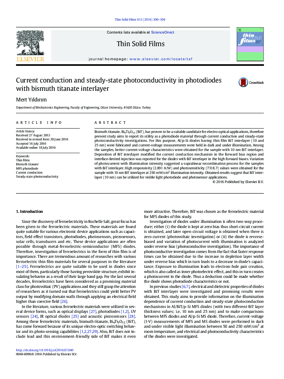 Current conduction and steady-state photoconductivity in photodiodes with bismuth titanate interlayer