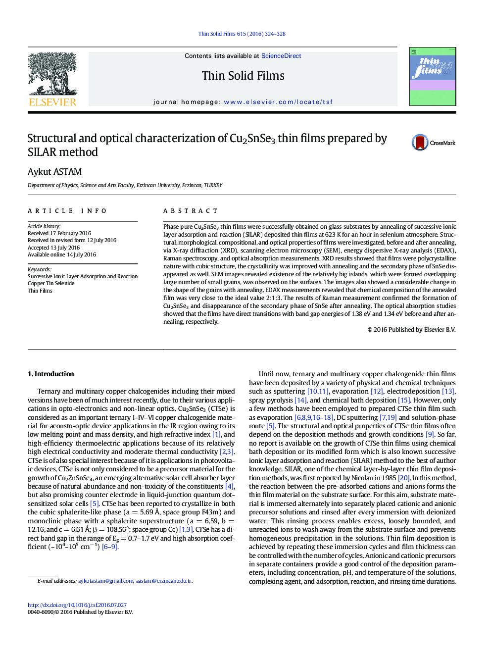 Structural and optical characterization of Cu2SnSe3 thin films prepared by SILAR method