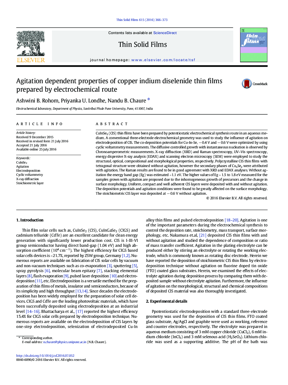 Agitation dependent properties of copper indium diselenide thin films prepared by electrochemical route