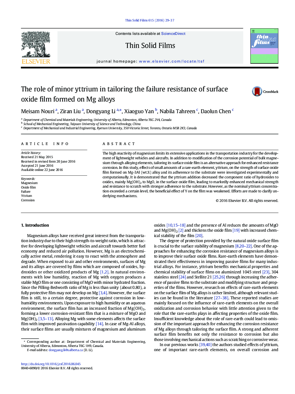 The role of minor yttrium in tailoring the failure resistance of surface oxide film formed on Mg alloys