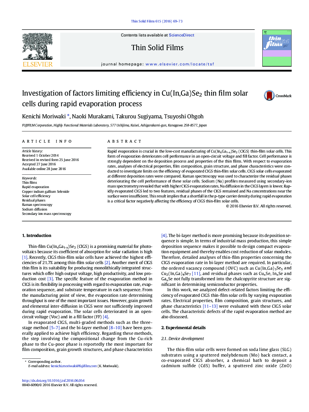 Investigation of factors limiting efficiency in Cu(In,Ga)Se2 thin film solar cells during rapid evaporation process