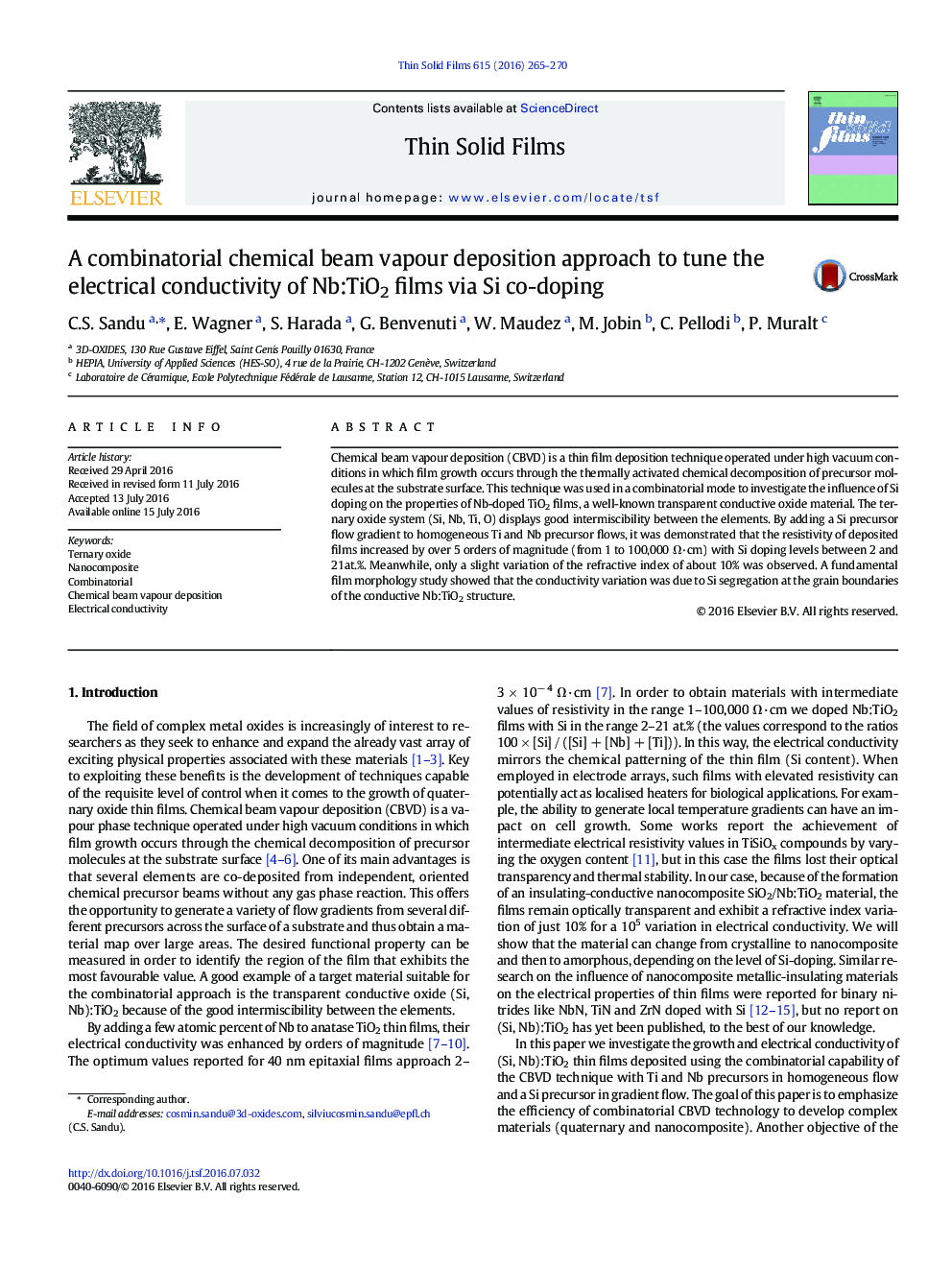 A combinatorial chemical beam vapour deposition approach to tune the electrical conductivity of Nb:TiO2 films via Si co-doping