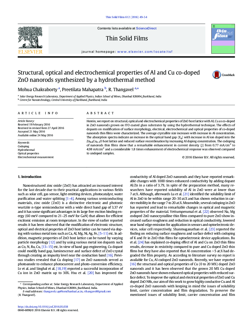 Structural, optical and electrochemical properties of Al and Cu co-doped ZnO nanorods synthesized by a hydrothermal method