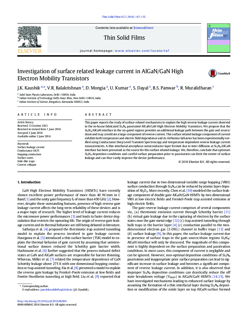 Investigation of surface related leakage current in AlGaN/GaN High Electron Mobility Transistors