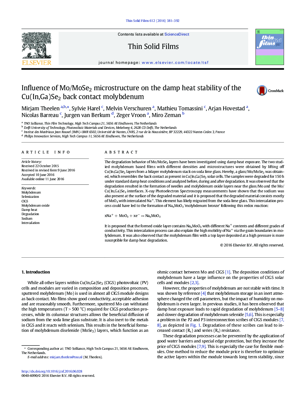 Influence of Mo/MoSe2 microstructure on the damp heat stability of the Cu(In,Ga)Se2 back contact molybdenum