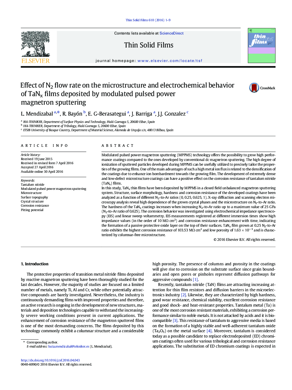 Effect of N2 flow rate on the microstructure and electrochemical behavior of TaNx films deposited by modulated pulsed power magnetron sputtering