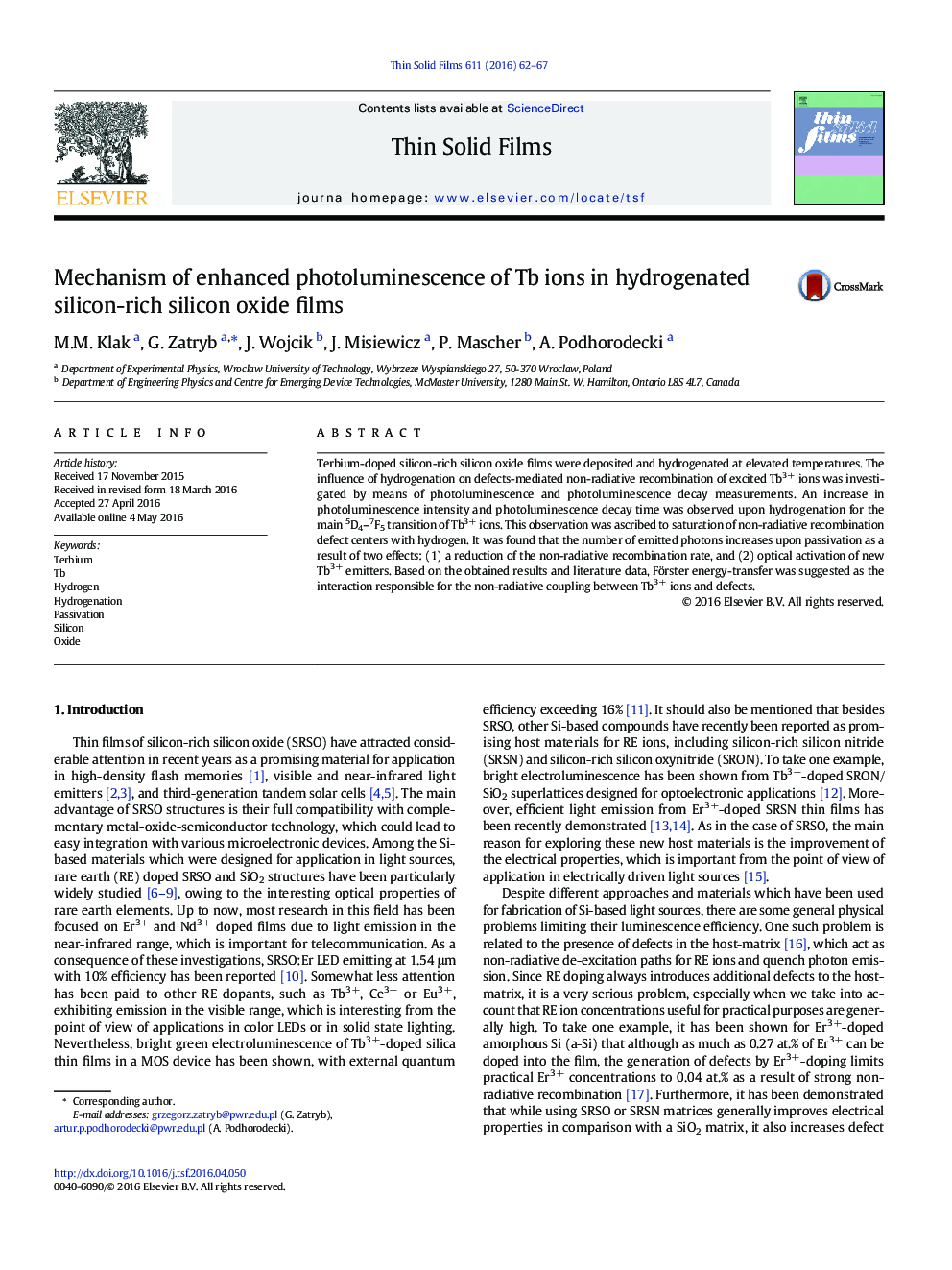 Mechanism of enhanced photoluminescence of Tb ions in hydrogenated silicon-rich silicon oxide films