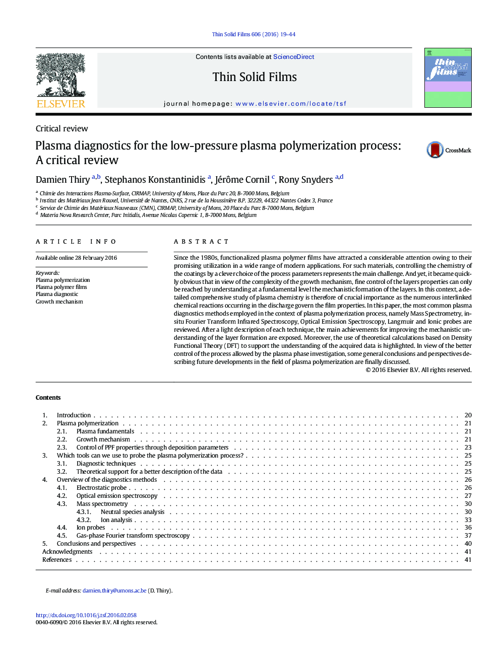تشخیص پلاسما برای پلیمریزاسیون پلاسمای کم فشار: بررسی انتقادی 