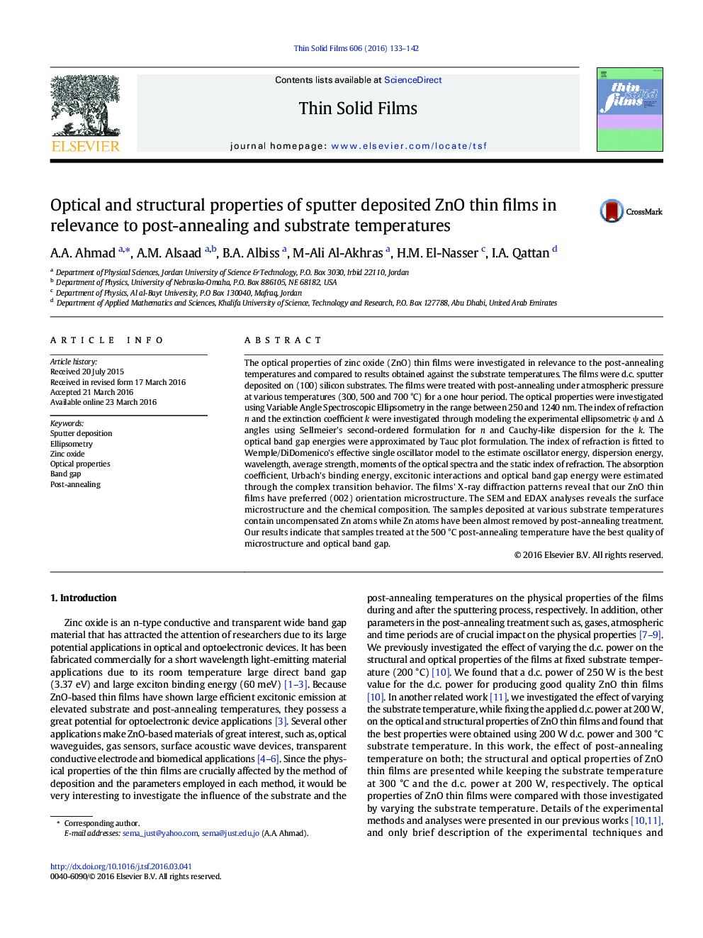 Optical and structural properties of sputter deposited ZnO thin films in relevance to post-annealing and substrate temperatures