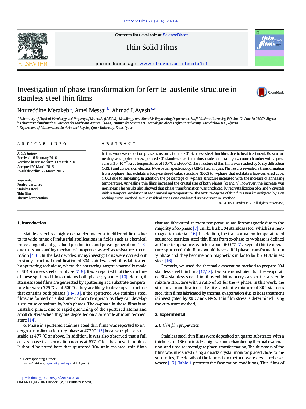 Investigation of phase transformation for ferrite–austenite structure in stainless steel thin films