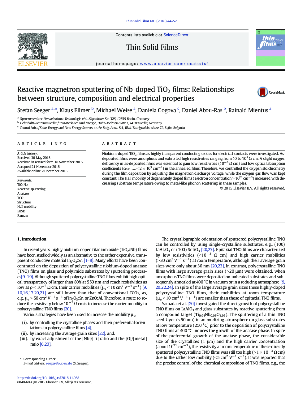 Reactive magnetron sputtering of Nb-doped TiO2 films: Relationships between structure, composition and electrical properties