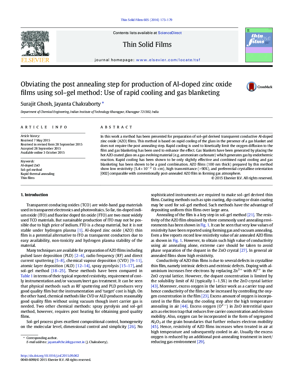 Obviating the post annealing step for production of Al-doped zinc oxide films using sol–gel method: Use of rapid cooling and gas blanketing