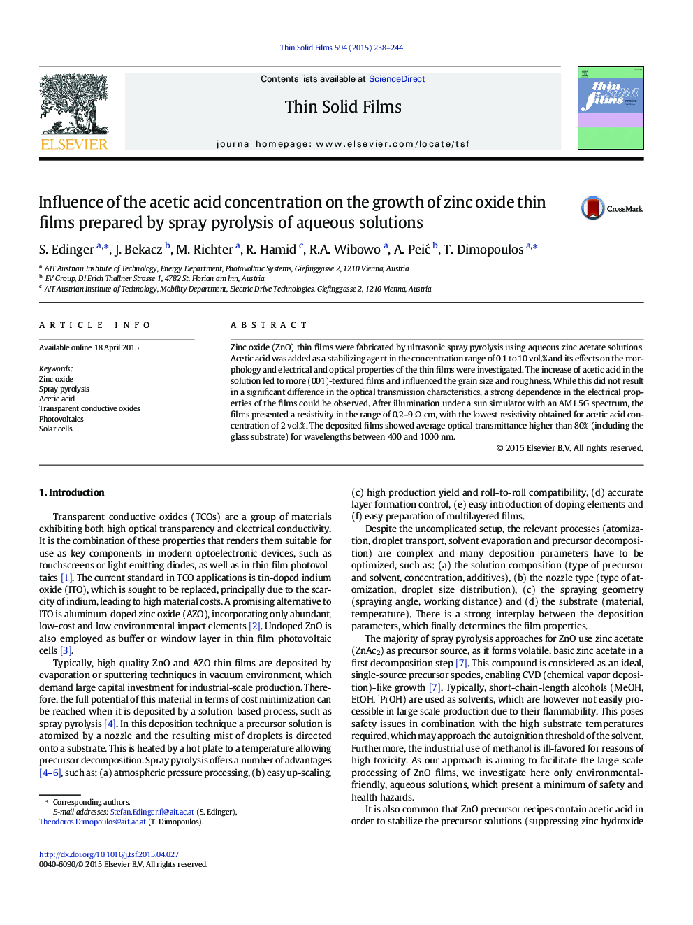 Influence of the acetic acid concentration on the growth of zinc oxide thin films prepared by spray pyrolysis of aqueous solutions