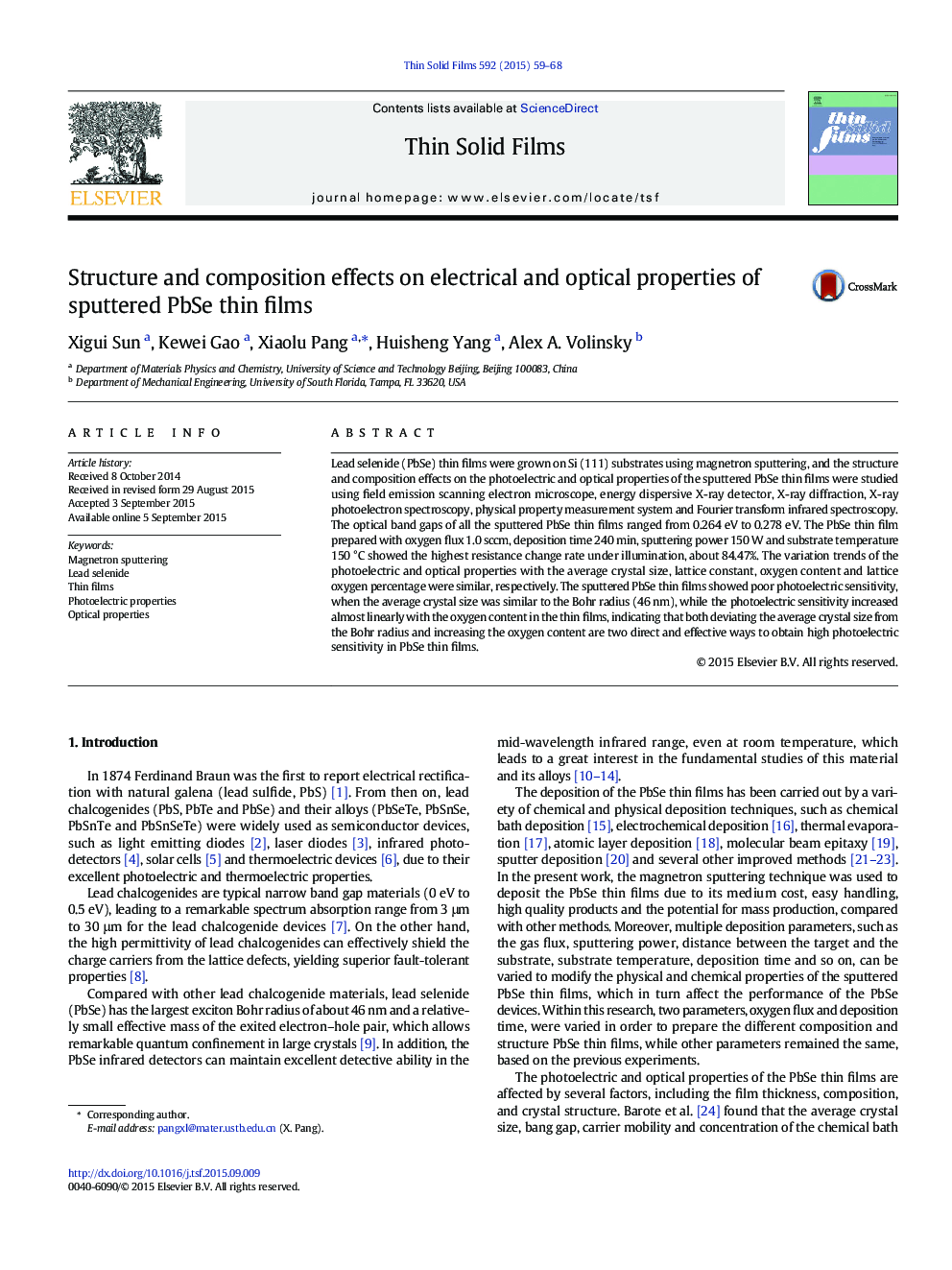 Structure and composition effects on electrical and optical properties of sputtered PbSe thin films