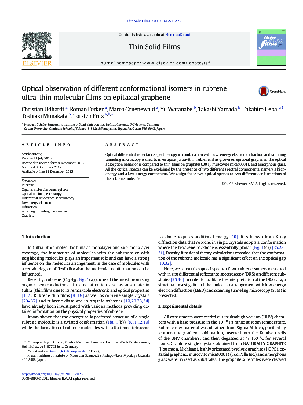 Optical observation of different conformational isomers in rubrene ultra-thin molecular films on epitaxial graphene