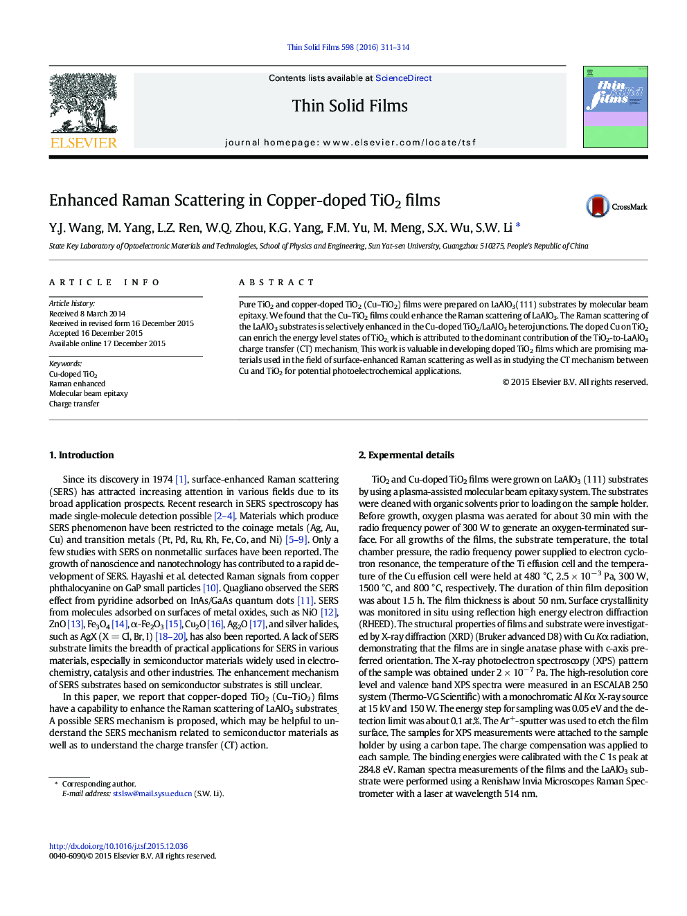 Enhanced Raman Scattering in Copper-doped TiO2 films