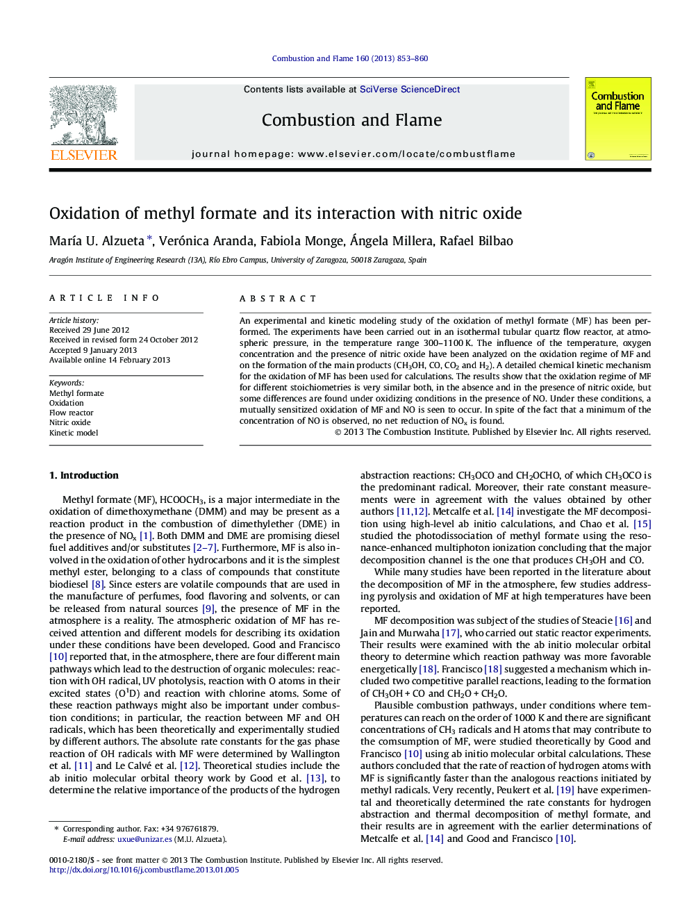 Oxidation of methyl formate and its interaction with nitric oxide