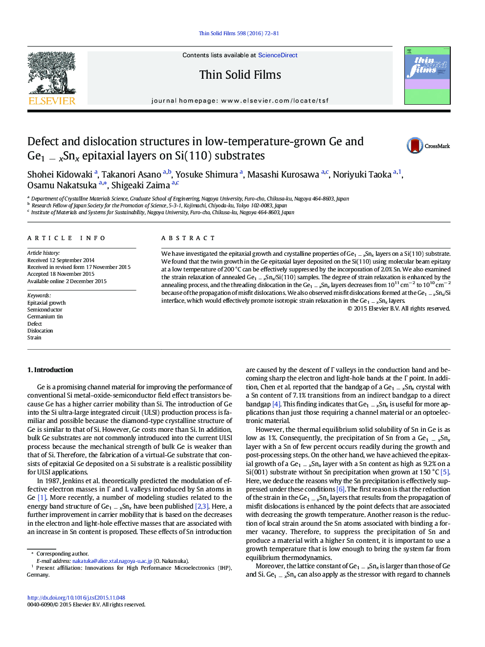 Defect and dislocation structures in low-temperature-grown Ge and Ge1 − xSnx epitaxial layers on Si(110) substrates