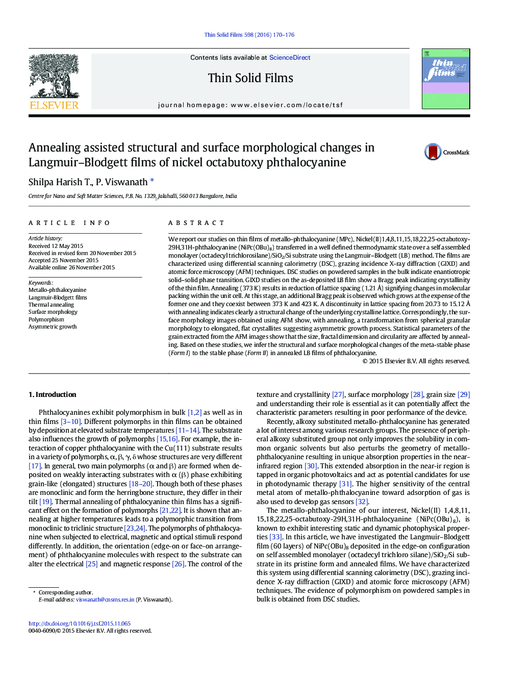 Annealing assisted structural and surface morphological changes in Langmuir–Blodgett films of nickel octabutoxy phthalocyanine