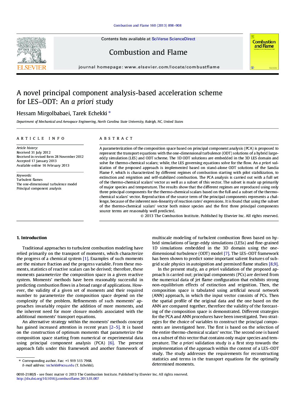 A novel principal component analysis-based acceleration scheme for LES–ODT: An a priori study