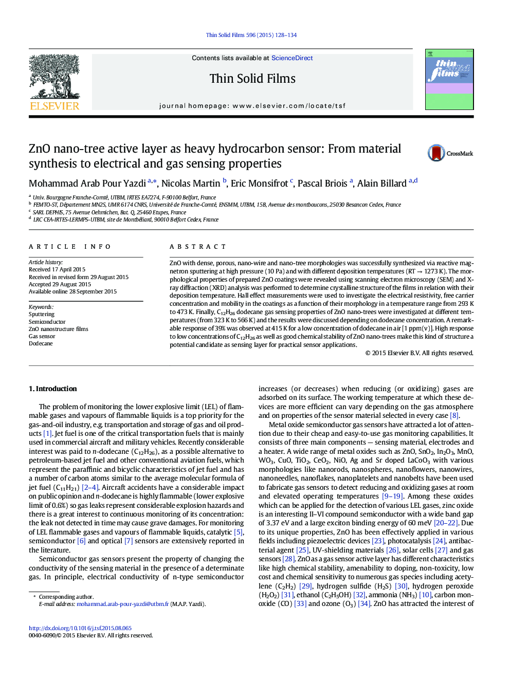 ZnO nano-tree active layer as heavy hydrocarbon sensor: From material synthesis to electrical and gas sensing properties