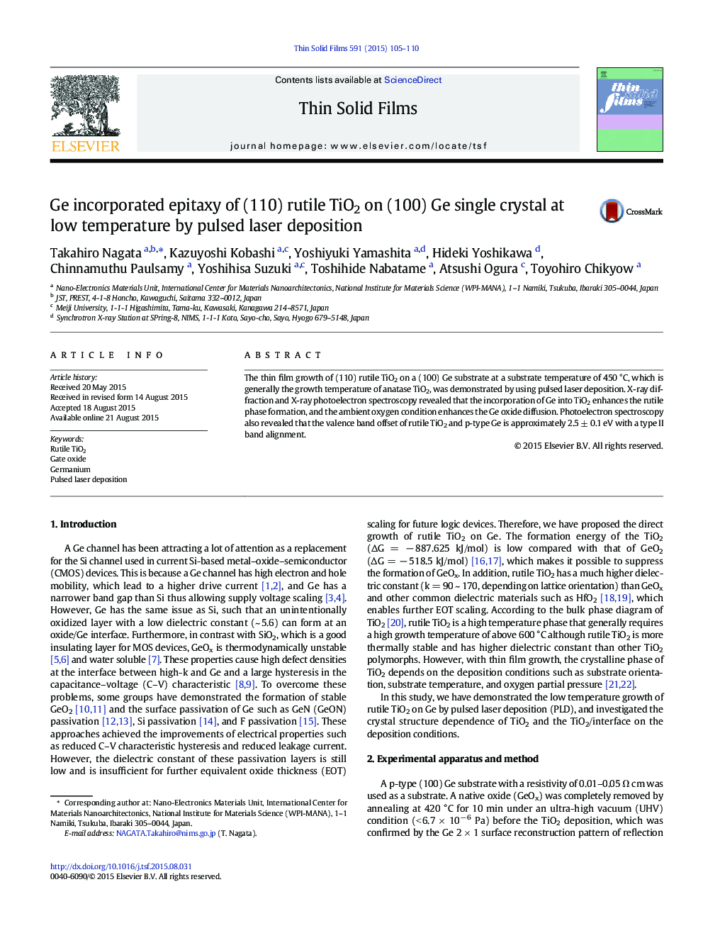 Ge incorporated epitaxy of (110) rutile TiO2 on (100) Ge single crystal at low temperature by pulsed laser deposition