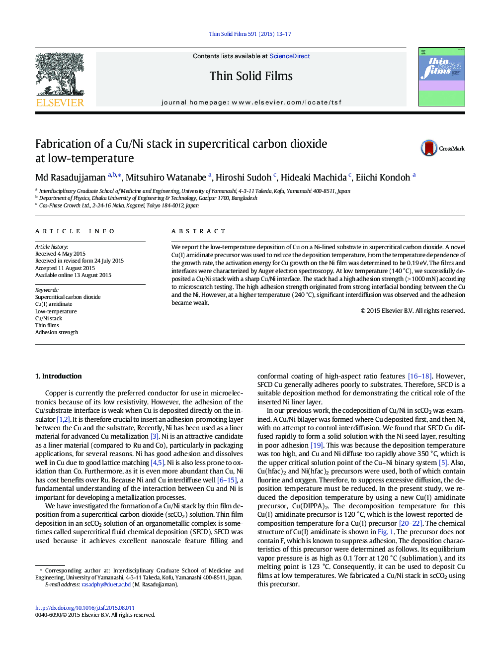 Fabrication of a Cu/Ni stack in supercritical carbon dioxide at low-temperature
