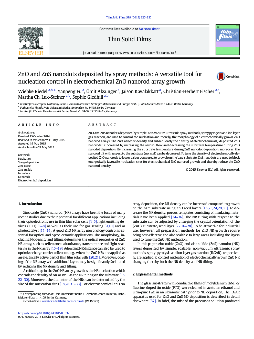 ZnO and ZnS nanodots deposited by spray methods: A versatile tool for nucleation control in electrochemical ZnO nanorod array growth