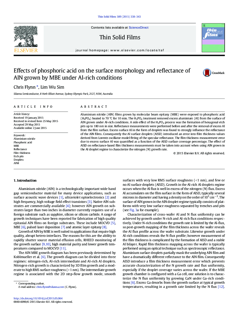 Effects of phosphoric acid on the surface morphology and reflectance of AlN grown by MBE under Al-rich conditions