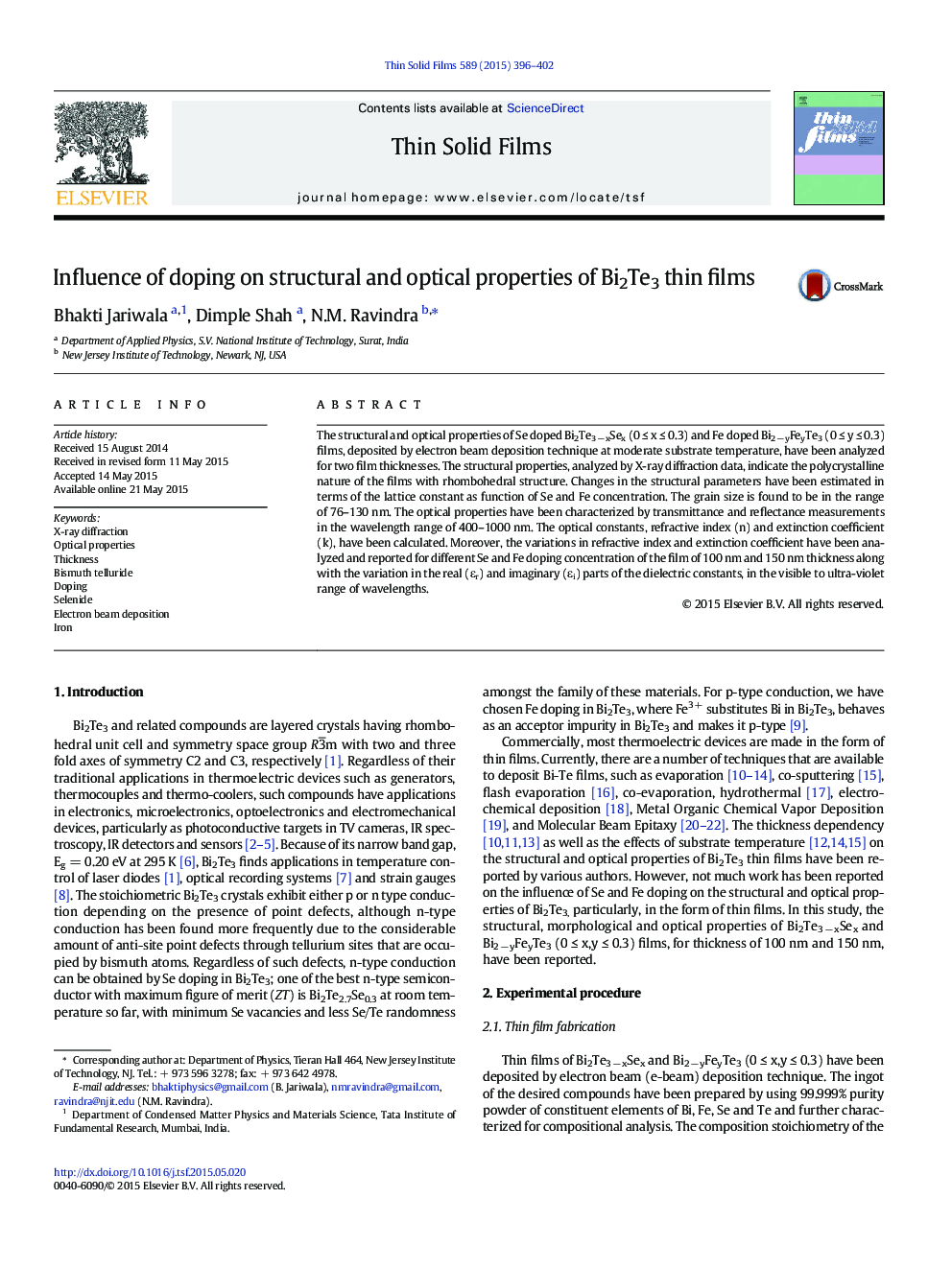 Influence of doping on structural and optical properties of Bi2Te3 thin films