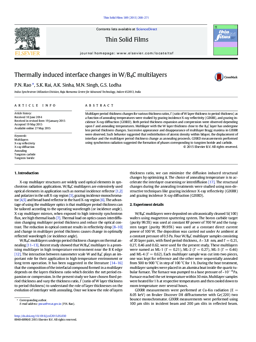 Thermally induced interface changes in W/B4C multilayers