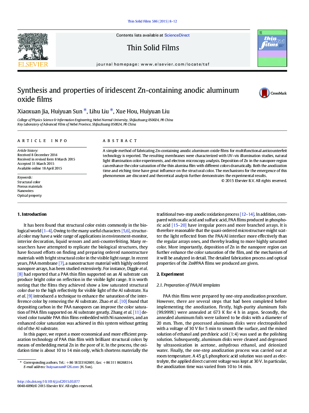 Synthesis and properties of iridescent Zn-containing anodic aluminum oxide films