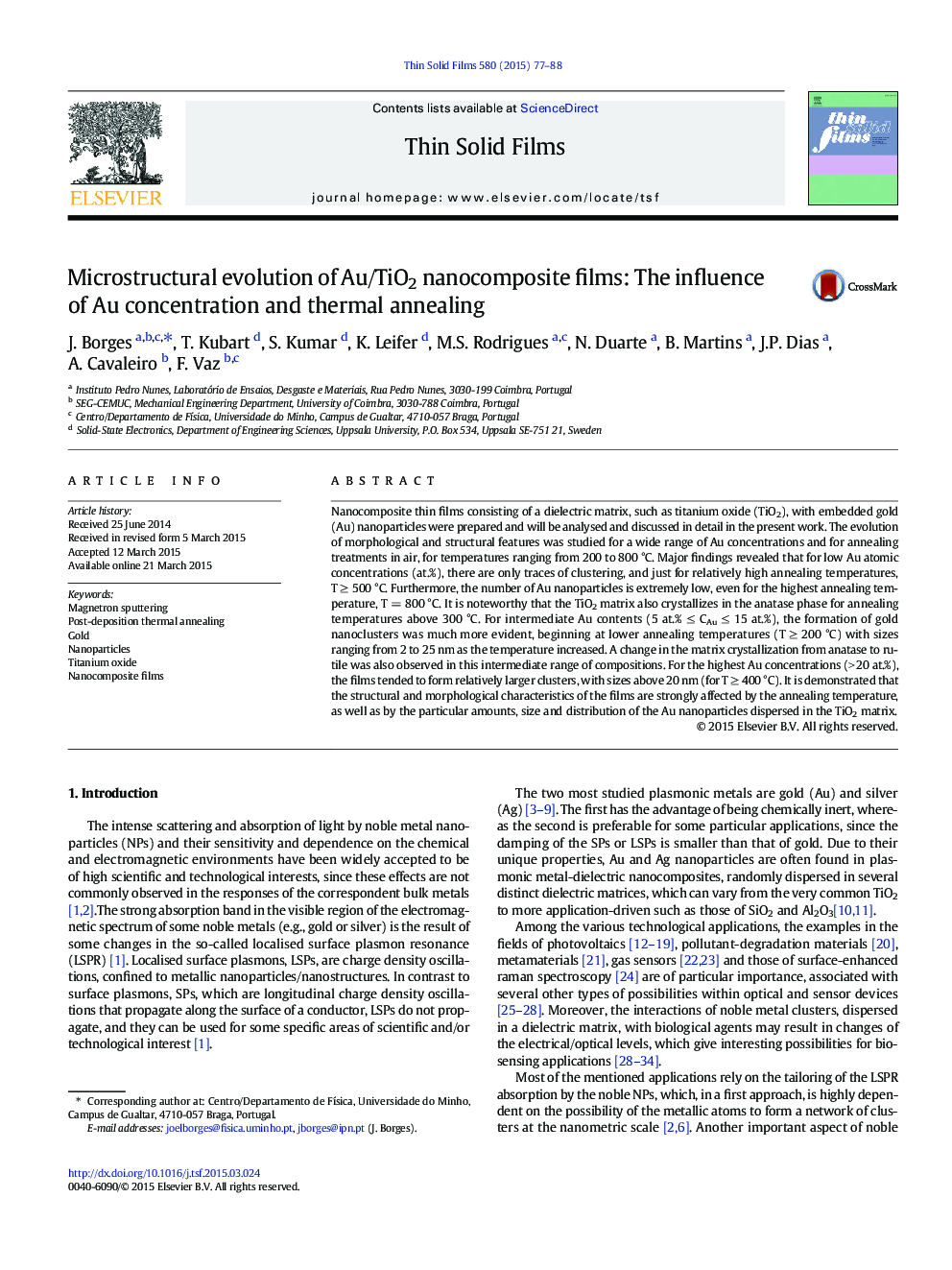 Microstructural evolution of Au/TiO2 nanocomposite films: The influence of Au concentration and thermal annealing