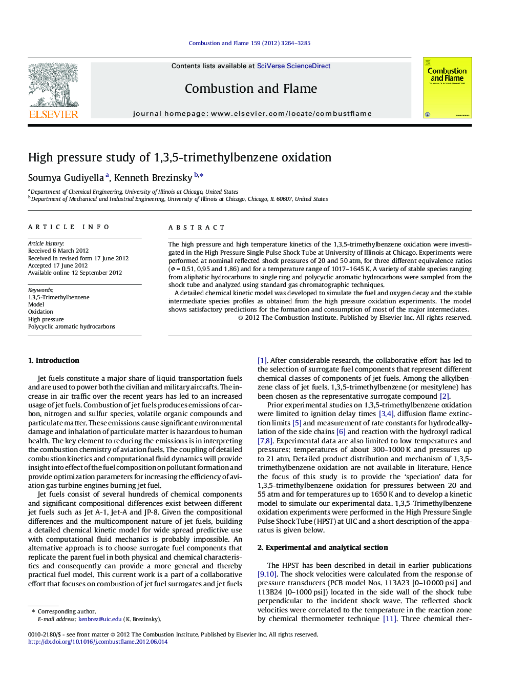 High pressure study of 1,3,5-trimethylbenzene oxidation