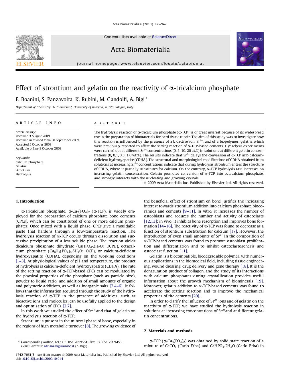 Effect of strontium and gelatin on the reactivity of α-tricalcium phosphate