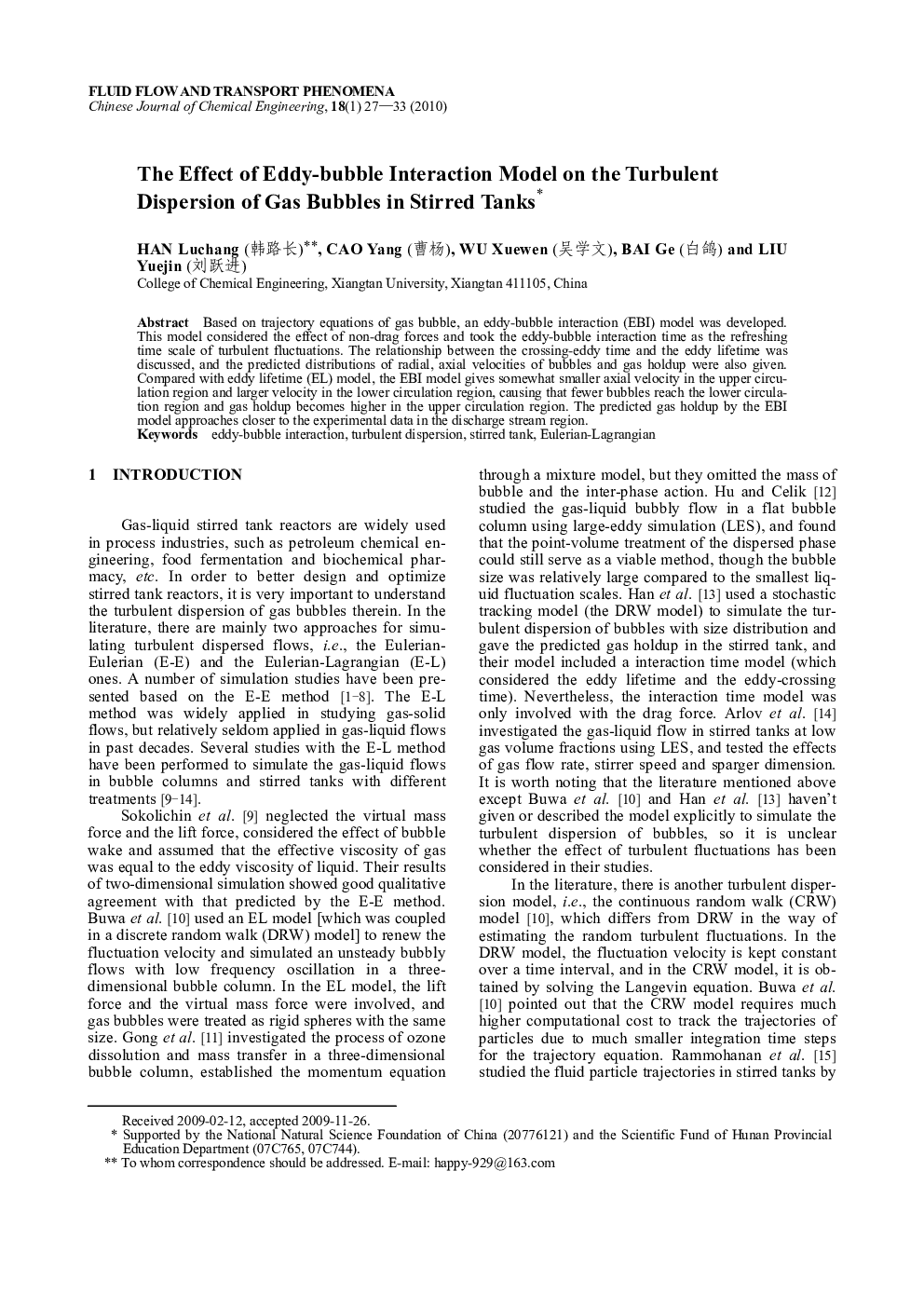 The Effect of Eddy-bubble Interaction Model on the Turbulent Dispersion of Gas Bubbles in Stirred Tanks 