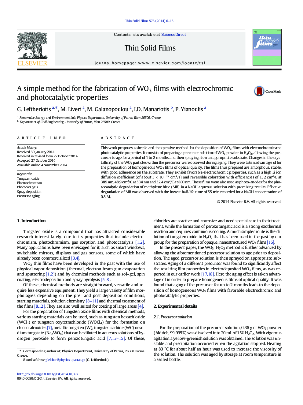 A simple method for the fabrication of WO3 films with electrochromic and photocatalytic properties