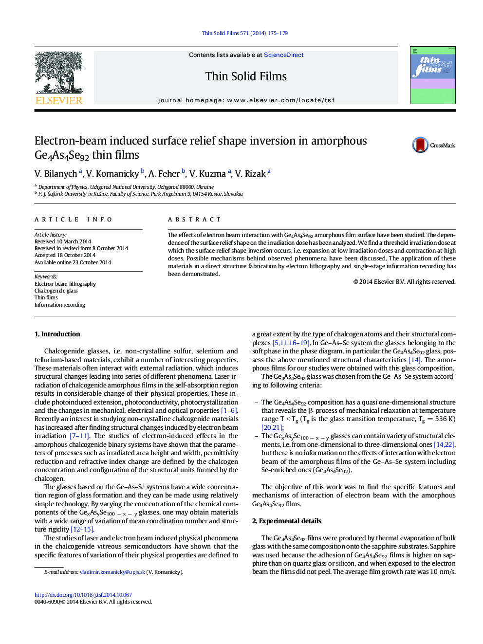 Electron-beam induced surface relief shape inversion in amorphous Ge4As4Se92 thin films