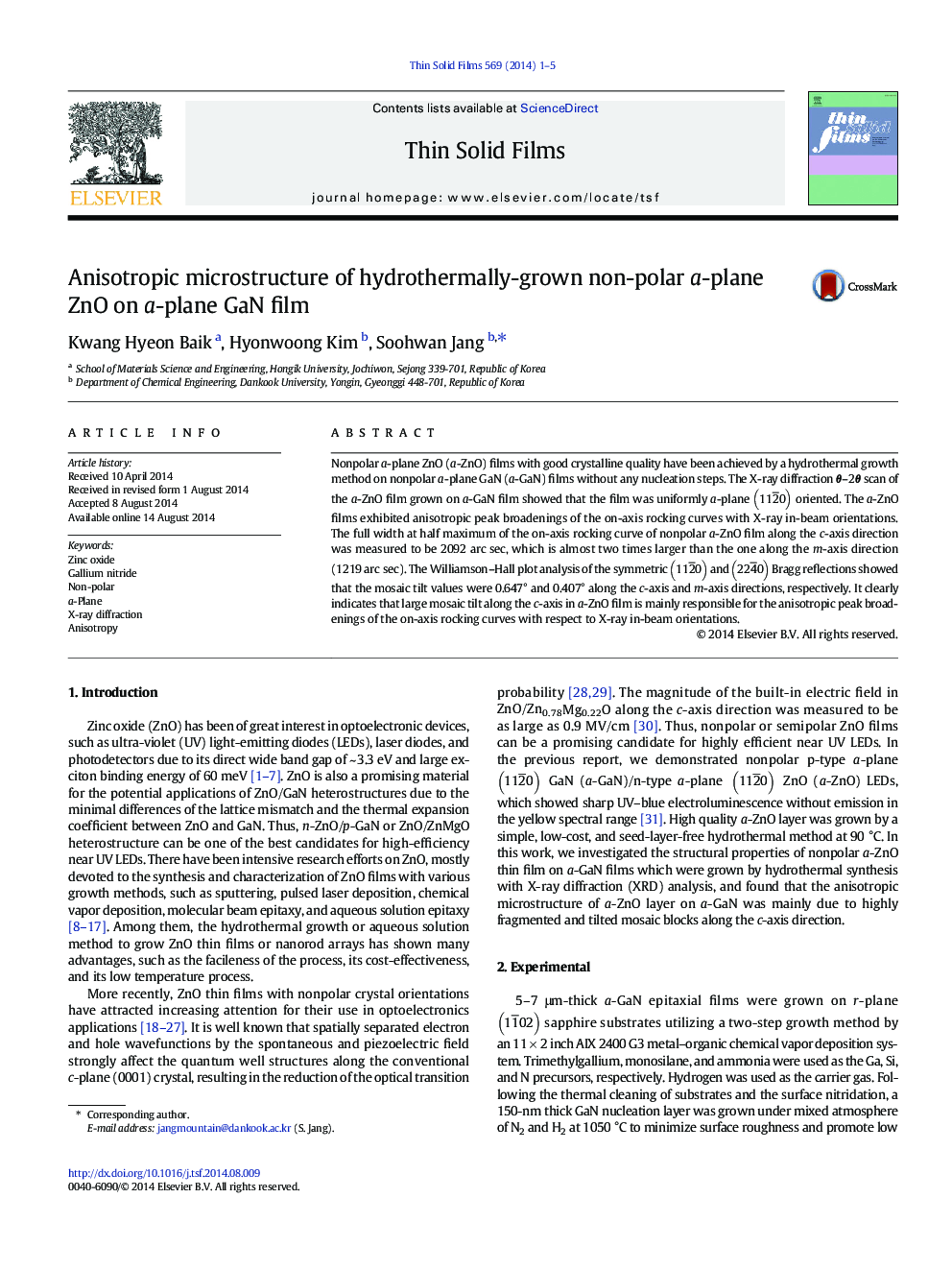 Anisotropic microstructure of hydrothermally-grown non-polar a-plane ZnO on a-plane GaN film