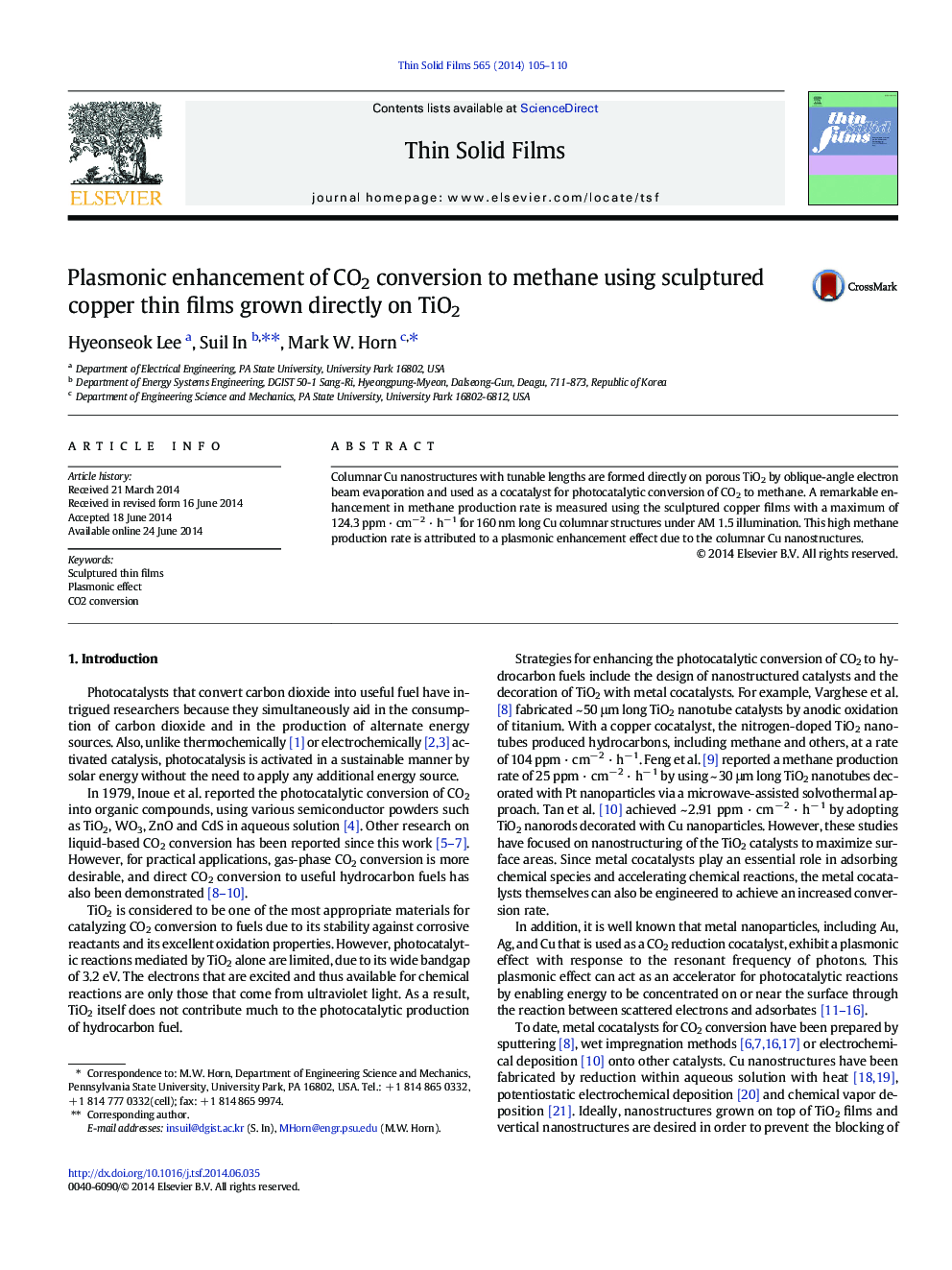 Plasmonic enhancement of CO2 conversion to methane using sculptured copper thin films grown directly on TiO2