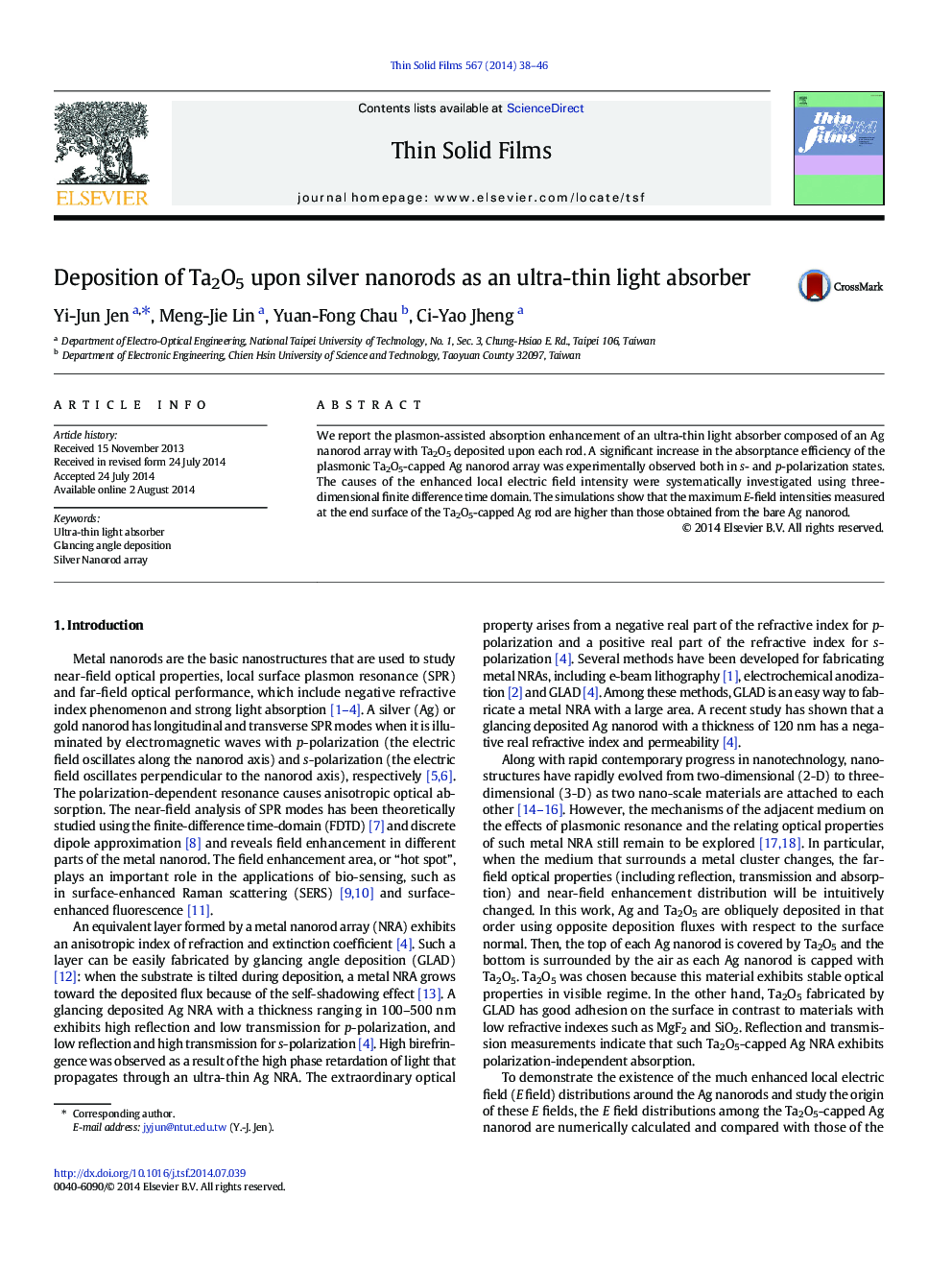 Deposition of Ta2O5 upon silver nanorods as an ultra-thin light absorber