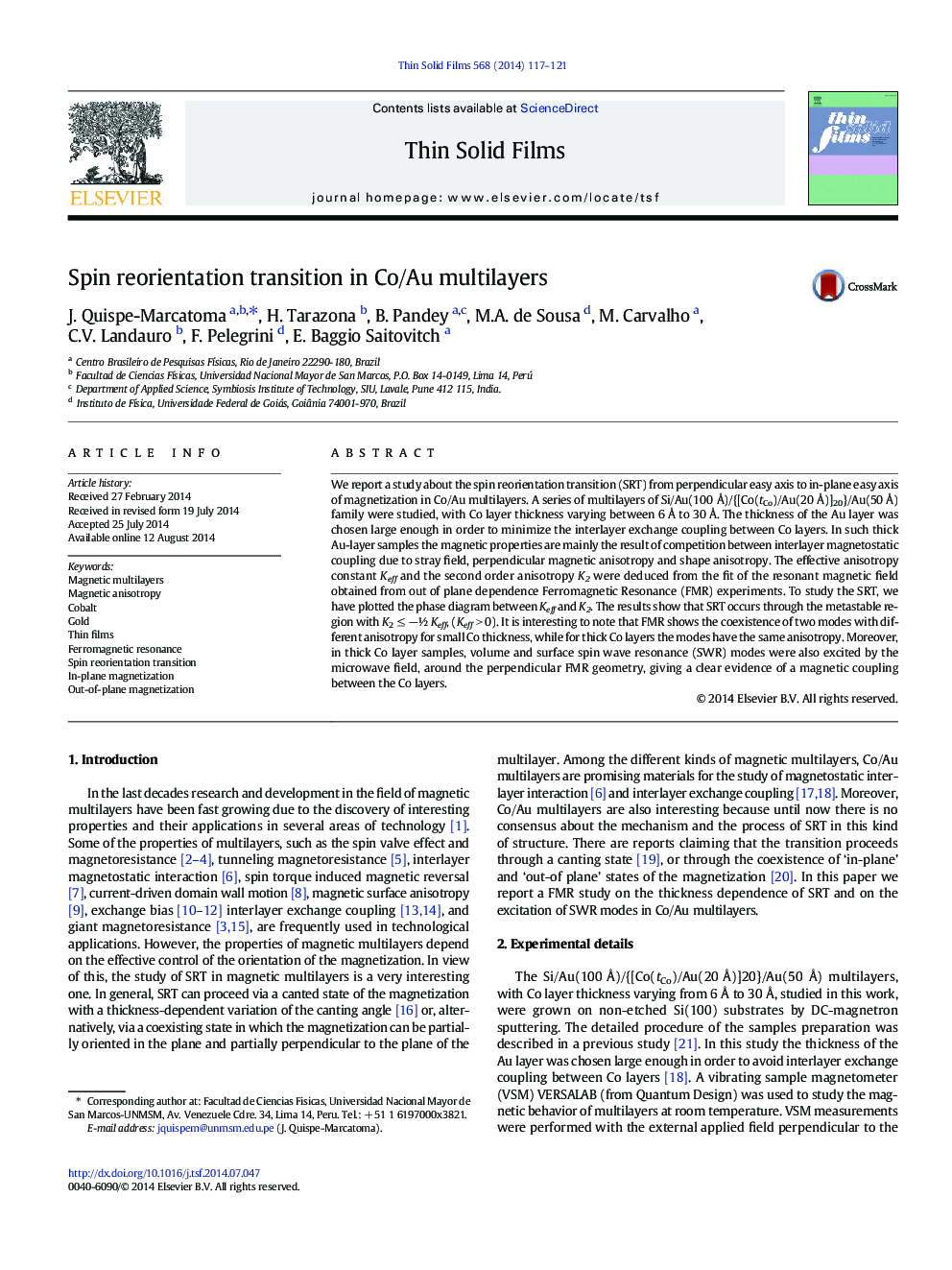 Spin reorientation transition in Co/Au multilayers