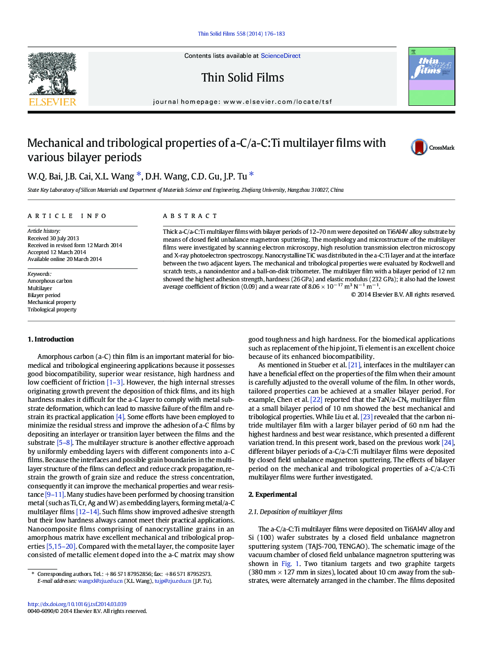 Mechanical and tribological properties of a-C/a-C:Ti multilayer films with various bilayer periods