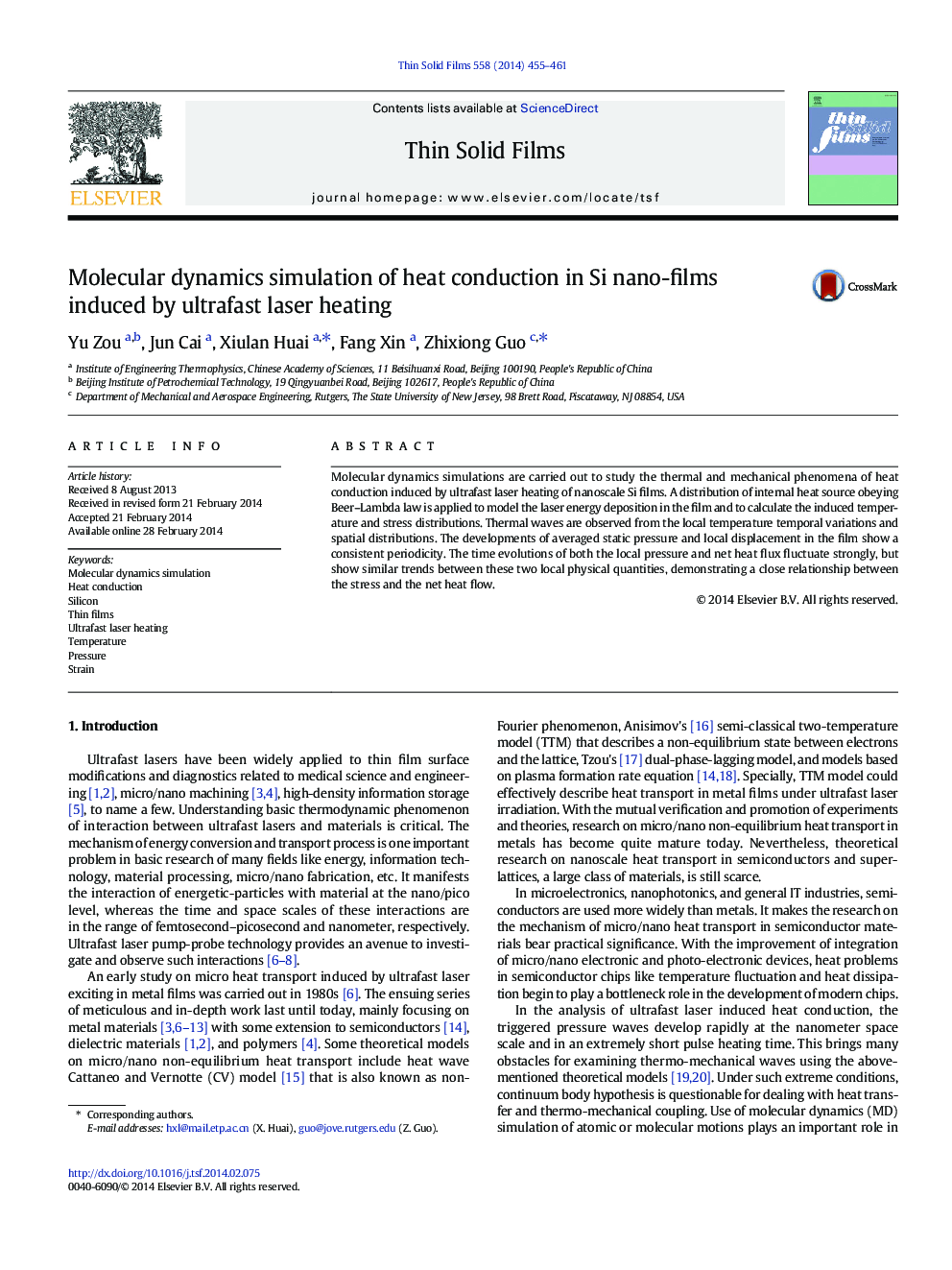 Molecular dynamics simulation of heat conduction in Si nano-films induced by ultrafast laser heating