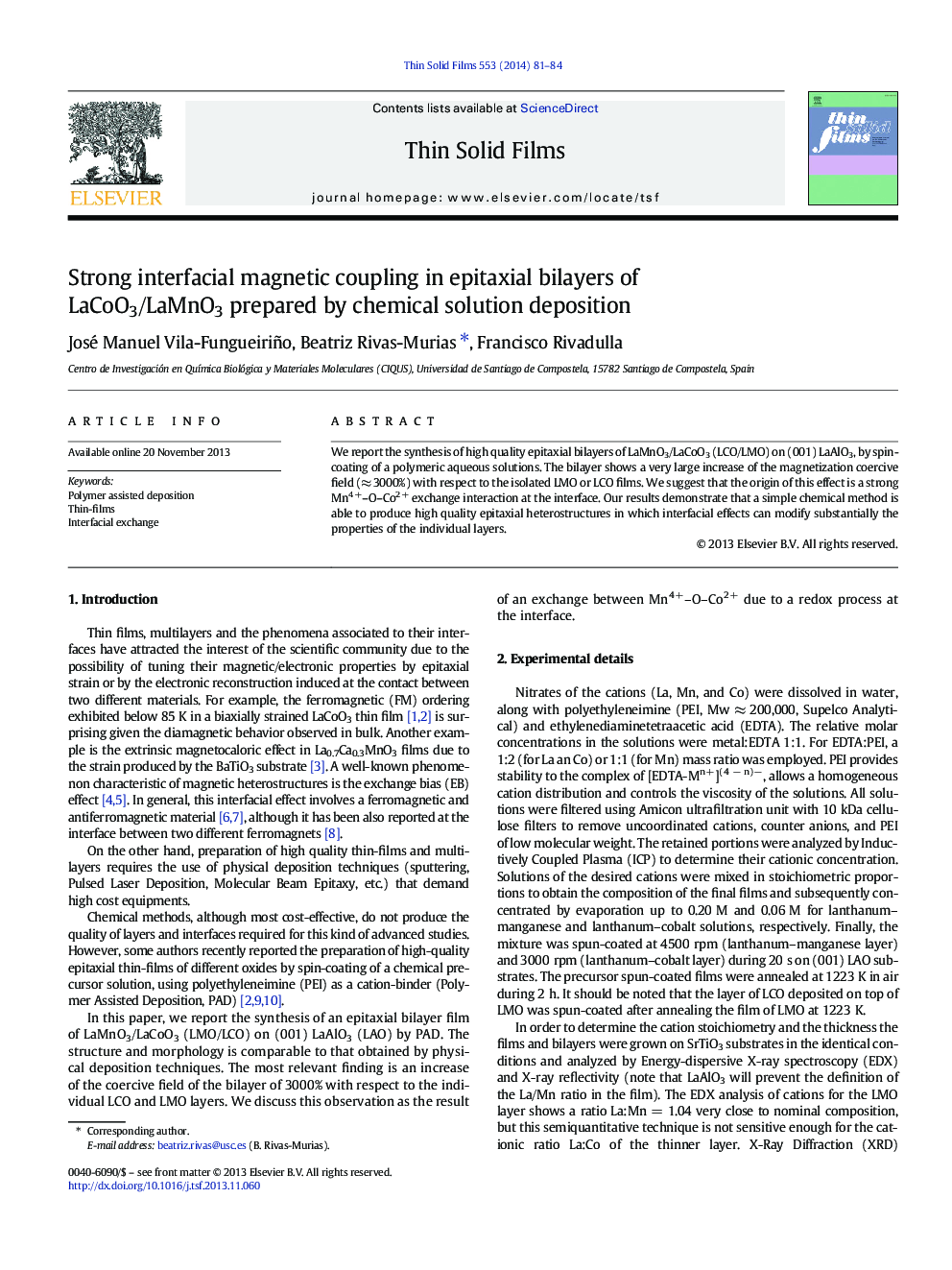 Strong interfacial magnetic coupling in epitaxial bilayers of LaCoO3/LaMnO3 prepared by chemical solution deposition