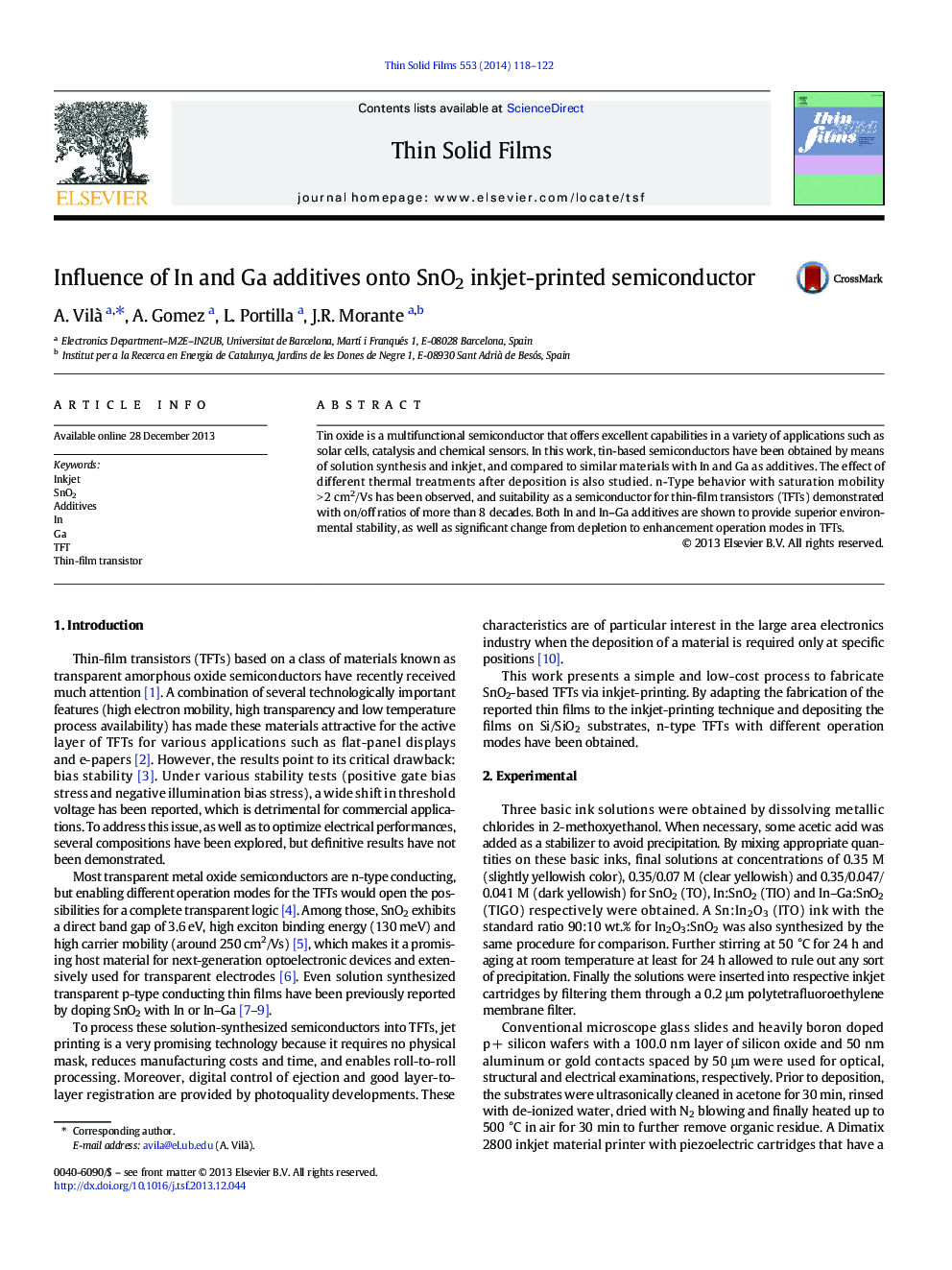 Influence of In and Ga additives onto SnO2 inkjet-printed semiconductor