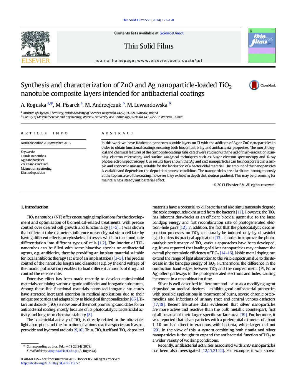 Synthesis and characterization of ZnO and Ag nanoparticle-loaded TiO2 nanotube composite layers intended for antibacterial coatings